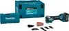 A Makita cordless oscillating multi-tool kit with accessories and storage cases, displayed on a white background. Produktbild-Vorschau