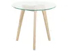 A round glass-top side table with a wooden tripod base, presented against a white background. Náhled obrázku produktu