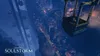 A view from above of a futuristic city with a gondola carrying a person. Podgląd zdjęcia produktu