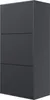 A dark gray shoe cabinet with three flip-down doors, shown from a three-quarter angle. Produktbild-Vorschau