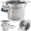 A stainless steel pasta pot with a perforated insert and lid, shown from multiple angles. Náhľad obrázku produktu