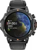 A close-up, front-facing view of a black smartwatch with a colorful display showing the Earth. Náhled obrázku produktu
