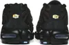 The rear view of two black Nike Air Max Plus TN Utility sneakers. Voir les images du produit