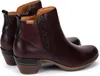 A pair of burgundy leather ankle boots with black accents and a stacked heel, shown from a side-rear angle against a white background. Voir les images du produit