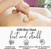 A close-up shot of hands using a wooden massage tool on a person's back, with text overlays promoting skin benefits. Anteprima dell’immagine prodotto