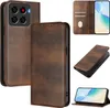 Multiple views of a brown leather flip phone case, including a close-up of the camera area and a view of the phone inside. Produktbild-Vorschau