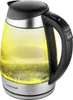 A glass electric kettle filled with yellow liquid, illuminated from within, sitting on a white background. Náhled obrázku produktu