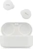 A pair of white Denon wireless earbuds and their open charging case are displayed against a white background. Produktbild-Vorschau
