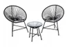 A black rattan garden furniture set consisting of two chairs and a small table, presented against a white background. Náhled obrázku produktu
