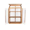 A wooden mini greenhouse with clear polycarbonate panels and doors open, standing on a white background. Voir les images du produit