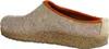 A side view of a beige slipper with an orange trim and a cork sole. Produktbild-Vorschau