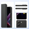 Collage of images showing a black phone case from different angles, including side view, bottom view, and back view with camera detail. Anteprima dell’immagine prodotto