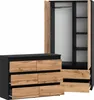 A black and wood dresser and wardrobe set. Produktbild-Vorschau