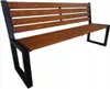 A wooden park bench with black metal legs, shown against a white background. Voir les images du produit