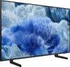 A Samsung QLED TV displaying a vibrant, abstract image of blue and white icy formations. Produktbild-Vorschau