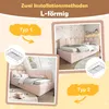 A collage showing two different installation methods for a pink upholstered bed, with diagrams and text labels. Podgląd zdjęcia produktu