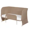 A baby bed with a beige quilted fabric cover and a white mattress. Náhľad obrázku produktu