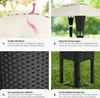 A collage of four images showcasing features of a rattan garden pavilion. Produktbild-Vorschau