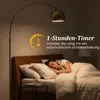 A woman sleeping in a bed next to a floor lamp with text overlay. Produktbild-Vorschau