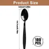 A black plastic spoon with size dimensions and quantity information. Produktbild-Vorschau