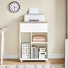 A printer stand with a printer on top, placed next to a desk with a clock on the wall. Podgląd zdjęcia produktu