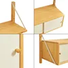 A collage of images showcasing a bamboo shelf unit with drawers. Podgląd zdjęcia produktu