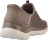 A rear view of a brown Skechers slip-on shoe. Produktbild-Vorschau