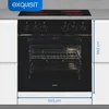 A black built-in oven and stovetop set is shown in a kitchen setting, with dimensions indicated. Produktbild-Vorschau