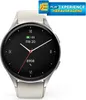 A smartwatch with a silver casing and a white strap is shown against a white background. A promotional overlay is present in the top right corner. Produktbild-Vorschau