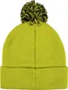 A close-up view of the back of a lime green knitted beanie with a black and lime green pom-pom on top. Podgląd zdjęcia produktu