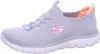 A single gray Skechers shoe with pink and peach accents is shown against a white background. Produktbild-Vorschau