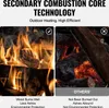A split image comparing two types of wood burning, one with a checkmark and one with an X, illustrating the benefits of secondary combustion technology. Anteprima dell’immagine prodotto