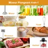 A collage showcasing different attachments and food items associated with a blender. Produktbild-Vorschau
