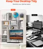 A split image showing a messy desk on the right (Before) and a tidy desk with a shelf unit on the left (After). Podgląd zdjęcia produktu