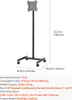 A black rolling TV stand with dimensions and specifications displayed. Produktbild-Vorschau