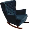 A navy blue upholstered rocking chair with tufted backrest and wooden rockers, isolated on a white background.