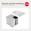 A diagram showing a trash bin insert and a sliding drawer mechanism. Produktbild-Vorschau