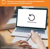 A person using a laptop with a backup software interface displayed on the screen. Produktbild-Vorschau