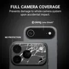 A marketing image showing a phone camera lens protector. One phone camera is shown with the protector, and another is shown with a cracked camera lens to demonstrate the product's protective capabilities. Náhľad obrázku produktu