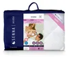 A product package for a duvet, featuring a couple and product details. Produktbild-Vorschau