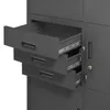 Close-up of an open grey metal cabinet with three drawers extended. Podgląd zdjęcia produktu