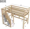 A diagram of a wooden bunk bed with dimensions indicated by numbers and arrows. Voir les images du produit