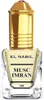 A product shot of a small perfume bottle with a gold cap. Voir les images du produit