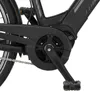 A close-up view of the crankset and chainring of a black electric bicycle. Produktbild-Vorschau