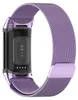 A close-up view of the back of a Fitbit Charge 6/5 with a purple metal mesh strap attached. Náhled obrázku produktu