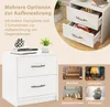 A white nightstand with two drawers is shown, with text and smaller images highlighting storage options. Podgląd zdjęcia produktu