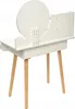 A white vanity table with a round mirror and wooden legs, shown from a slightly elevated rear-left angle. Anteprima dell’immagine prodotto