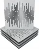 A stack of white acoustic wall panels with black cut-out patterns, one panel is shown upright and the others are stacked below. Produktbild-Vorschau