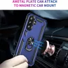 A hand holding a blue phone case with a ring holder, attached to a rose gold magnetic car mount on a car air vent. Anteprima dell’immagine prodotto