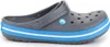 A single gray Crocs shoe with blue and white stripes on the sole, shown from the side against a white background. Produktbild-Vorschau